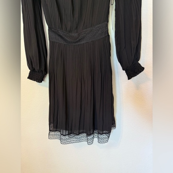 Black Tape NEW Pleated Long Sleeve Black Cocktail Party Dress with Lace- Size XS - Picture 6 of 7